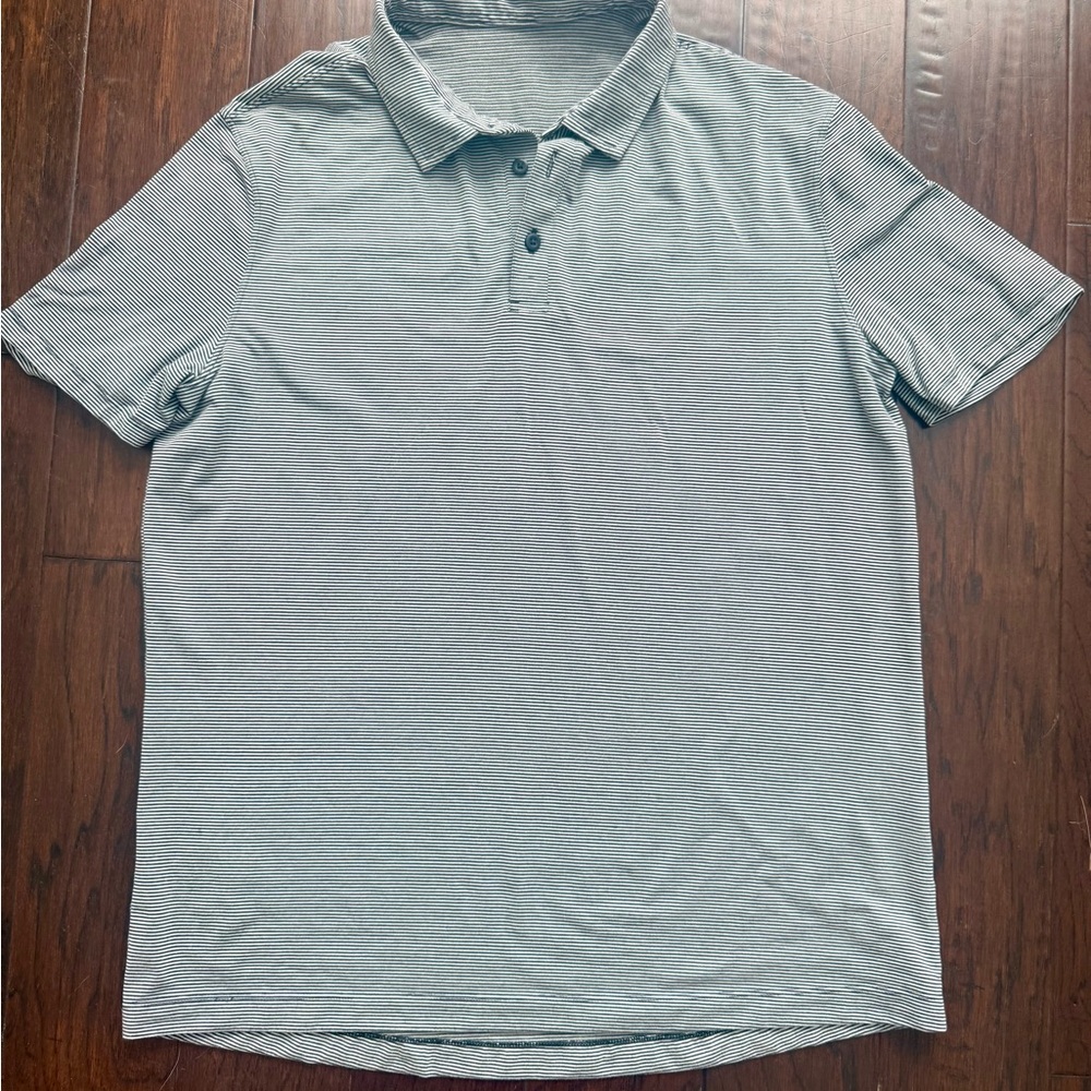 Lululemon Polo Shirt Mens Large Black White Stripes Performance Evolution Golf